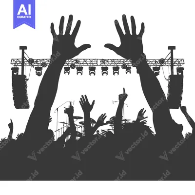 Aset desain premium: Silhouetted Crowd at a Concert With Hands Raised