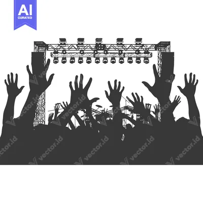Aset premium populer: Silhouettes of a Crowd Reaching Up Towards Stage Lights