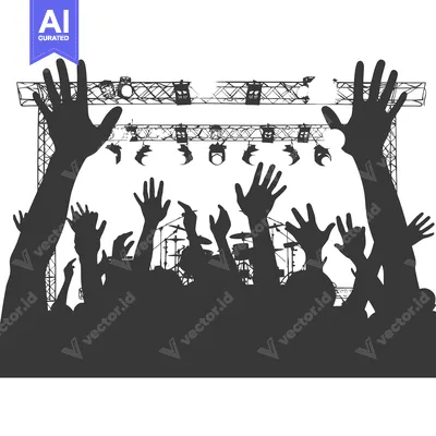 Premium design asset: Silhouetted Crowd with Raised Hands at a Concert