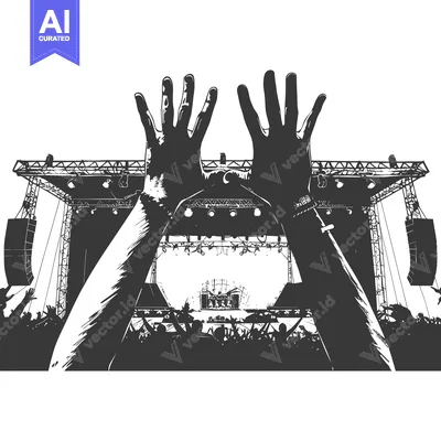 Aset premium populer: Silhouette of a Person's Hands Raised in Front of a Concert Stage