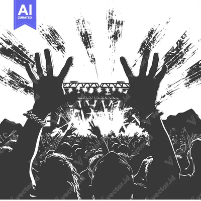 Premium design asset: Silhouettes of Two Hands Raised in Front of a Crowd at a Concert