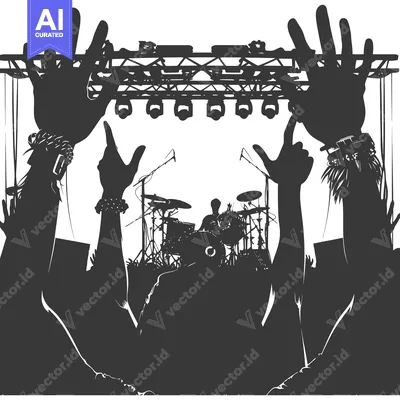 Aset desain premium: Silhouetted Crowd at a Concert with a Drummer in the Background