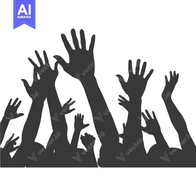 Aset premium populer: Silhouettes of multiple hands raised in the air
