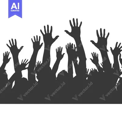 Premium design asset: Silhouettes of Hands Reaching Upward in a Crowd