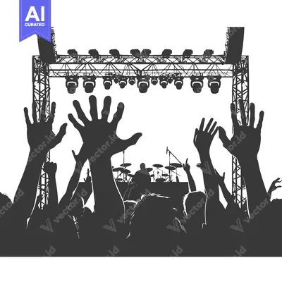 Aset premium populer: Silhouette of a Crowd at a Concert with Stage Lights and a Drummer