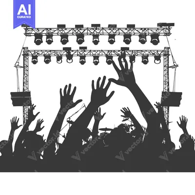 Aset premium populer: Silhouette of Crowd Cheering at a Concert with Stage Lights