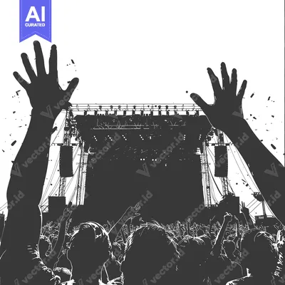 Premium design asset: Crowd of Silhouettes with Raised Hands at a Concert