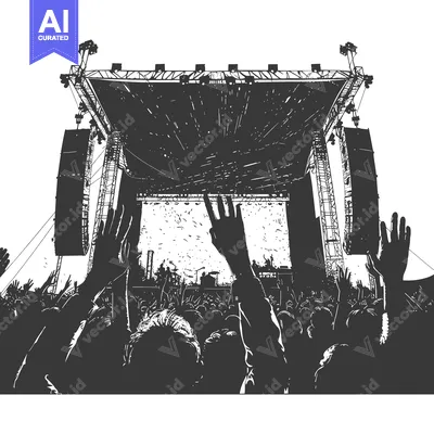 Aset premium populer: Silhouetted Crowd at a Concert with Raised Hands