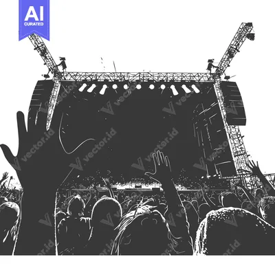 Aset desain premium: Silhouetted Crowd at a Music Concert with Stage and Lights