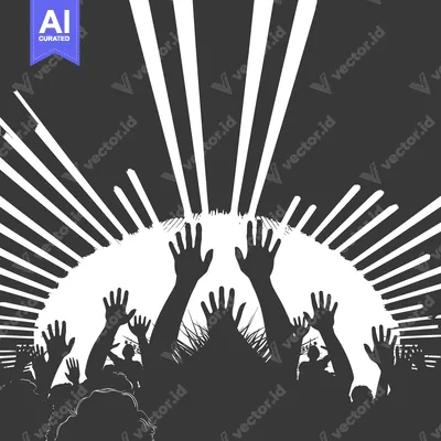 Aset premium populer: Silhouetted Crowd of People with Hands Raised in the Air Against a Bac