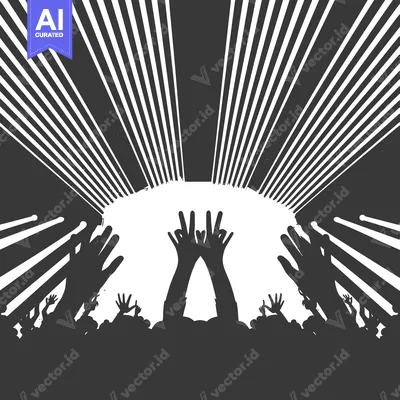 Aset premium populer: Silhouetted Crowd with Hands Raised at a Concert