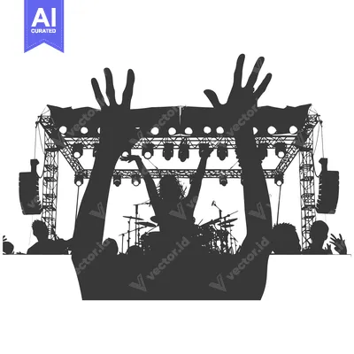 Aset premium populer: Silhouette of a Crowd at a Music Concert with Raised Hands