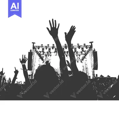 Aset premium populer: Silhouettes of a Crowd at a Concert with Raised Hands