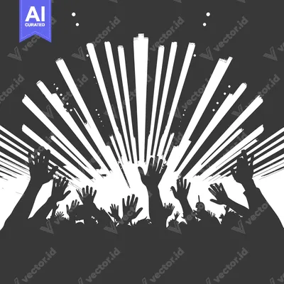 Premium design asset: Silhouettes of raised hands against a white burst of light