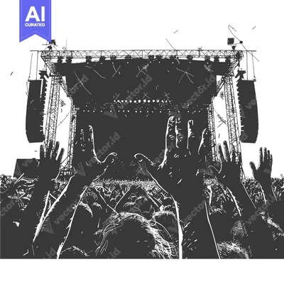 Aset premium populer: Crowd of Silhouettes Reaches Towards a Stage Under the Night Sky