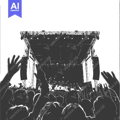 Aset desain premium: Silhouetted Crowd Facing a Stage at a Concert