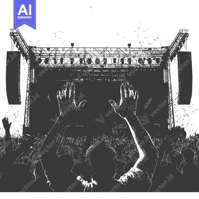 Premium design asset: Crowd Silhouetted Against a Stage at an Outdoor Music Festival