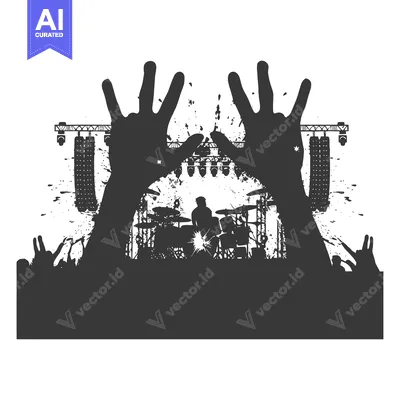 Aset desain premium: Silhouettes of a Drummer and Audience at a Concert
