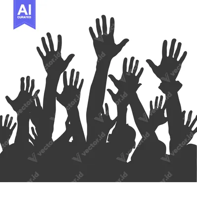 Aset desain premium: Silhouette of a Crowd of People with Hands Raised in the Air