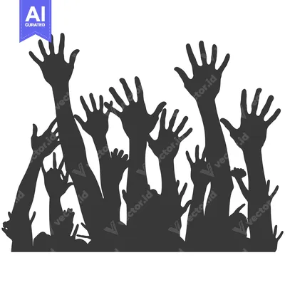 Aset desain premium: Silhouettes of multiple raised hands reaching upwards