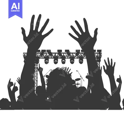 Aset premium populer: Silhouette of a Crowd Cheering at a Concert