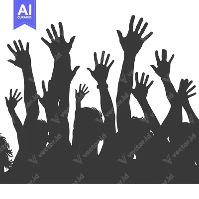 Aset desain premium: A Silhouetted Group of People with Raised Hands