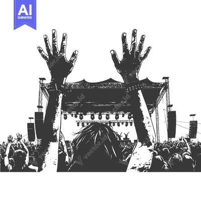 Aset premium populer: Silhouette of a Crowd at a Music Festival with Raised Hands