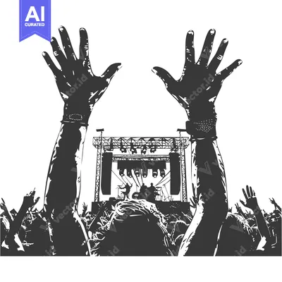 Silhouettes of a Crowd at a Music Festival with Raised Hands