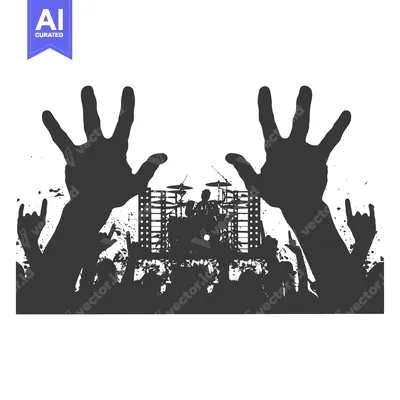 Silhouettes of a Crowd at a Rock Concert with Raised Hands
