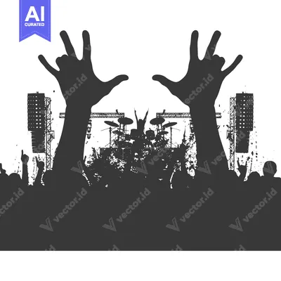 Black and White Silhouettes of a Concert Crowd with Raised Hands