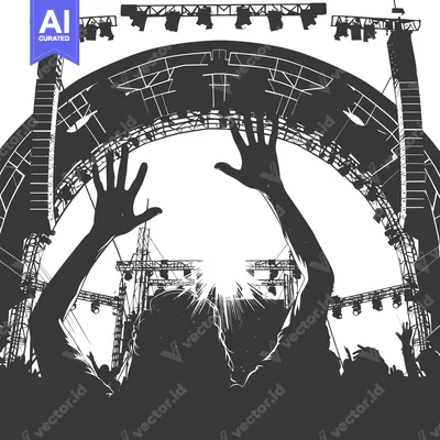 Aset desain premium: Silhouettes of a Crowd at a Concert Underneath Stage Lights