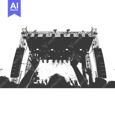 Aset desain premium: Silhouette of Crowd at Concert with Stage and Lights