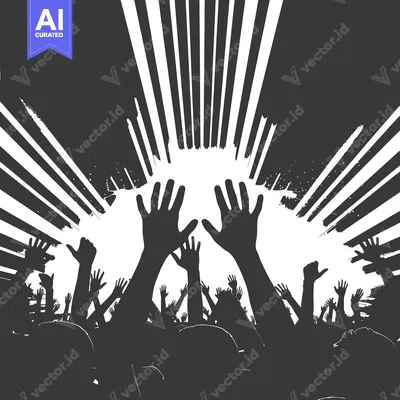 Aset desain premium: Silhouettes of a Crowd Raising Their Hands at a Concert