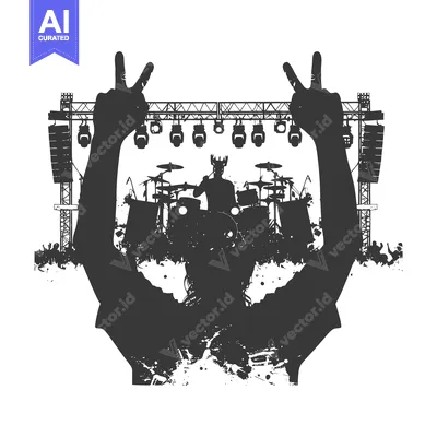 Popular premium asset: Silhouette of a Drummer Performing on Stage with Raised Hands in the F