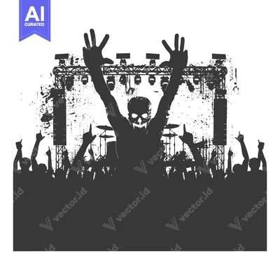 Popular premium asset: Silhouette of a Crowd Cheering at a Concert With a Skull-Faced Figure