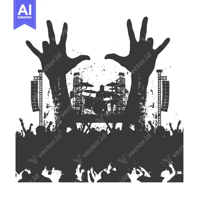 Silhouetted Crowd at a Concert with Drummer in the Center