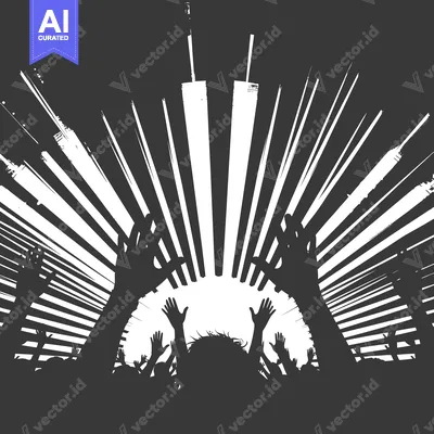 Aset desain premium: Silhouetted Crowd with Hands Raised in Celebration