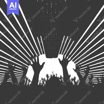 Aset desain premium: Silhouette of a Crowd of People With Their Hands Raised in the Air