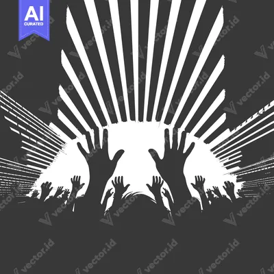 Premium design asset: Silhouetted Crowd Reaching Up Towards a Glowing Light
