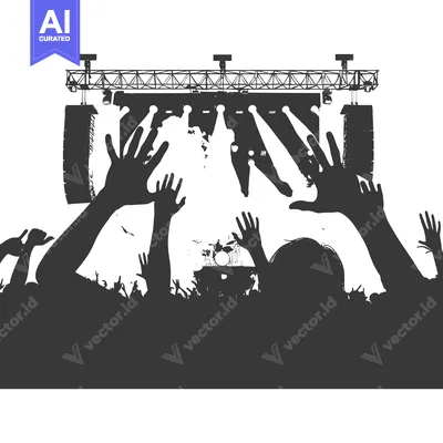 Aset desain premium: Silhouetted Crowd at a Concert with Raised Hands