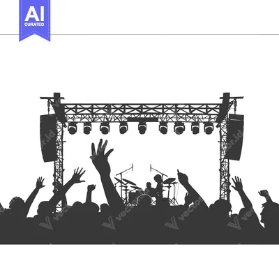 Premium design asset: Silhouetted Crowd at a Concert with a Band on Stage