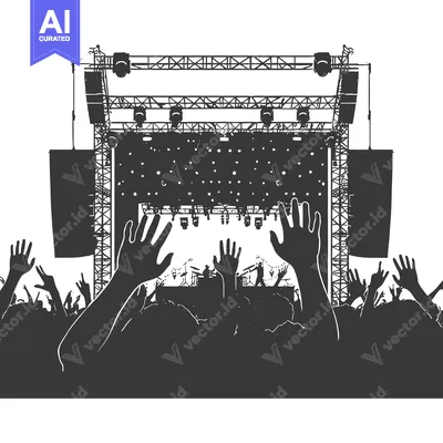 Premium design asset: Crowd of People at a Concert, Hands Raised in the Air