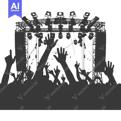Aset premium populer: Silhouette of a Crowd at a Concert with Stage Lighting
