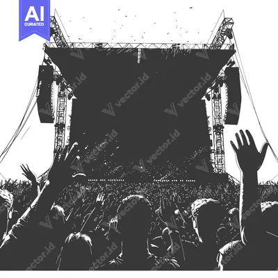 Silhouetted Crowd Facing a Stage at a Concert