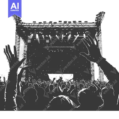 Silhouette of a Crowd at a Concert with a Stage in the Background