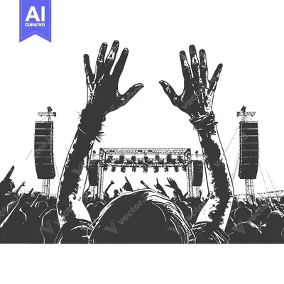 Silhouette of a Person's Hands Raised in a Crowd at a Concert