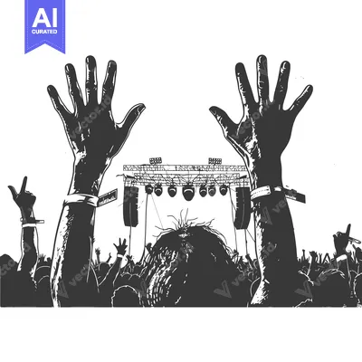 Silhouetted Crowd at a Concert with Hands Raised in the Air