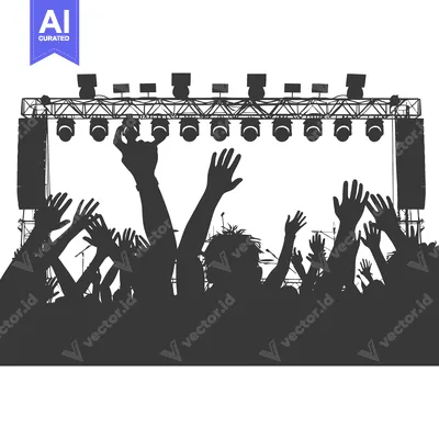 Aset premium populer: Silhouette of a Crowd at a Concert with Stage Lights