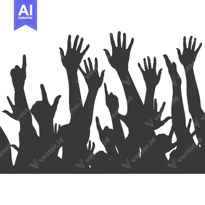 Silhouettes of Hands Reaching Upward in a Crowd