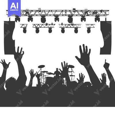 Popular premium asset: Silhouettes of a Crowd at a Concert with a Drummer on Stage